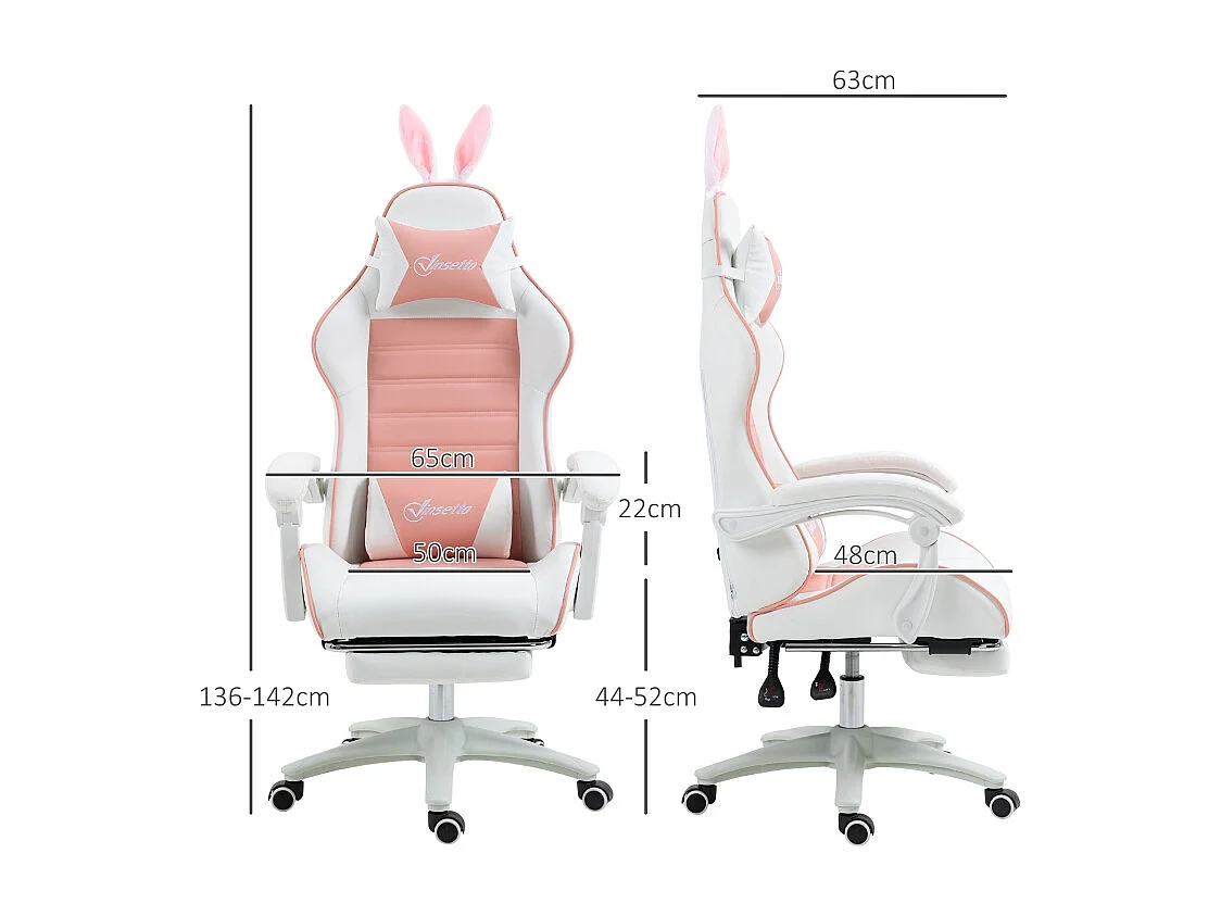 Chaise Gaming ergonomique - avec support lombaire et repose-pieds - hauteur et inclinaison réglable - 65x63x136/142cm