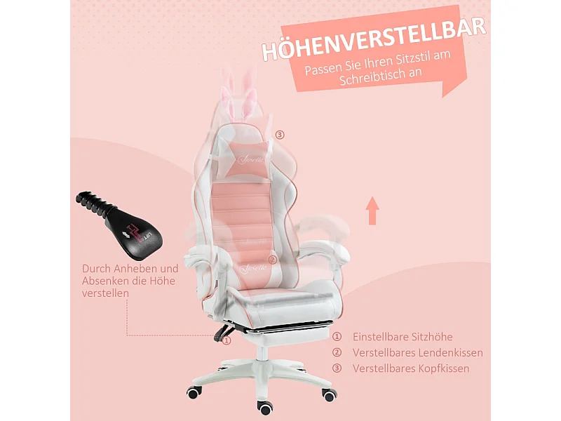 Chaise Gaming ergonomique - avec support lombaire et repose-pieds - hauteur et inclinaison réglable - 65x63x136/142cm