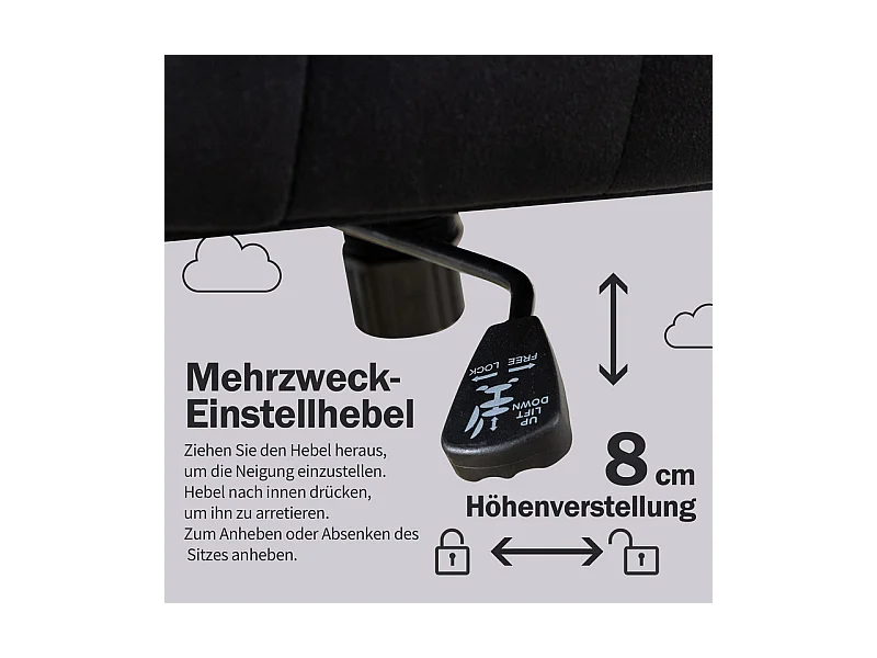 Chaise de bureau pivotante en velours - avec 5 roulettes - hauteur réglable - charge 150kg - Gris