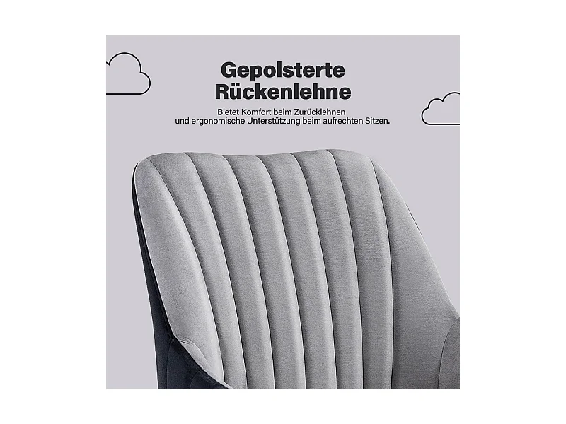 Chaise de bureau pivotante en velours - avec 5 roulettes - hauteur réglable - charge 150kg - Gris