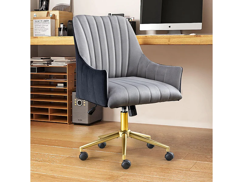 Sedia da ufficio girevole in velluto - con 5 ruote - altezza regolabile - carico 150kg - Grigio