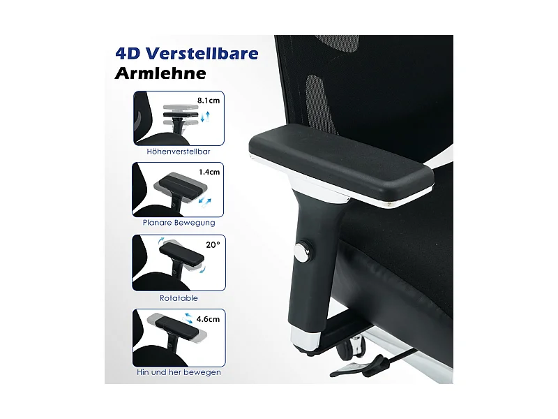 Ergonomische bureaustoel - Stof - Belasting 230kg - Kantelbaar draaibaar - armsteunen hoofdsteun verstelbare lendensteun
