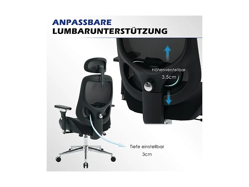 Ergonomische bureaustoel - Stof - Belasting 230kg - Kantelbaar draaibaar - armsteunen hoofdsteun verstelbare lendensteun