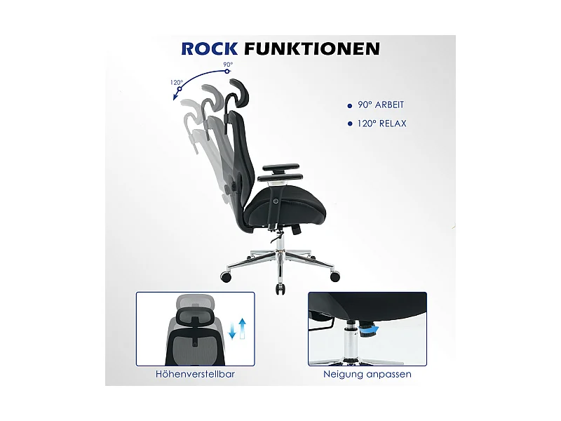 Ergonomische bureaustoel - Stof - Belasting 230kg - Kantelbaar draaibaar - armsteunen hoofdsteun verstelbare lendensteun