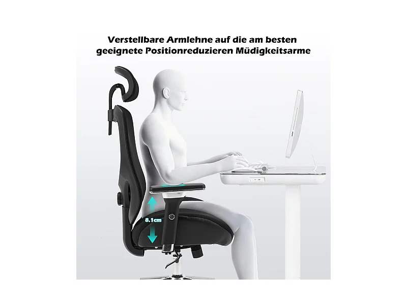 Ergonomische bureaustoel - Stof - Belasting 230kg - Kantelbaar draaibaar - armsteunen hoofdsteun verstelbare lendensteun