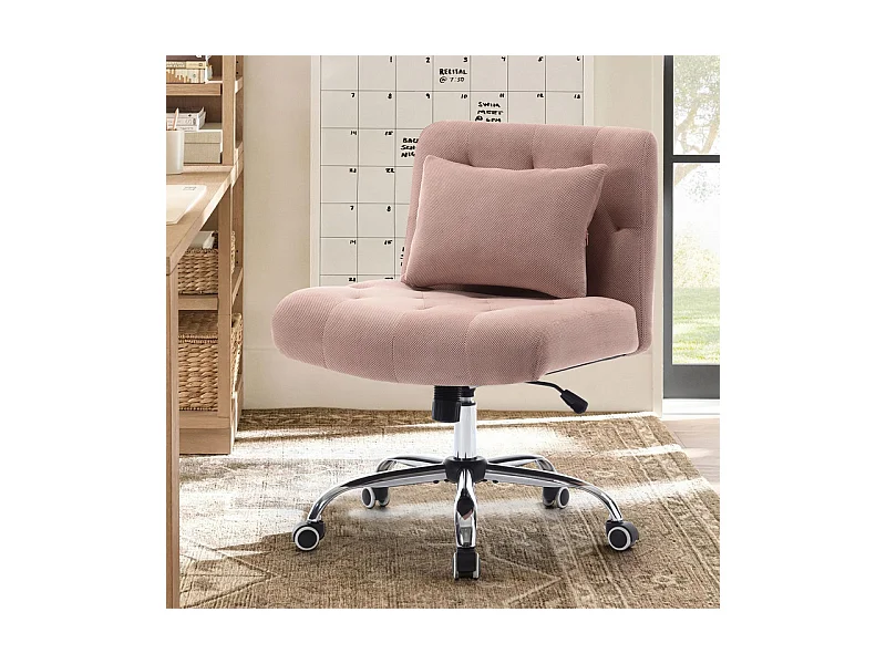 Chaise de bureau pivotant - avec coussin lombaire et 5 roulettes - charge 160 kg - hauteur réglable - Rose