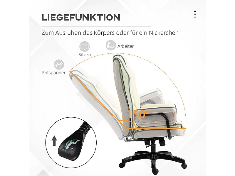 Chaise de bureau inclinable - hauteur réglable - avec 5 roulettes - ergonomique - 76x80x118/124cm