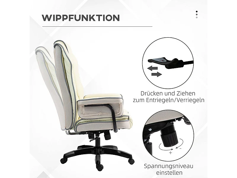 Chaise de bureau inclinable - hauteur réglable - avec 5 roulettes - ergonomique - 76x80x118/124cm