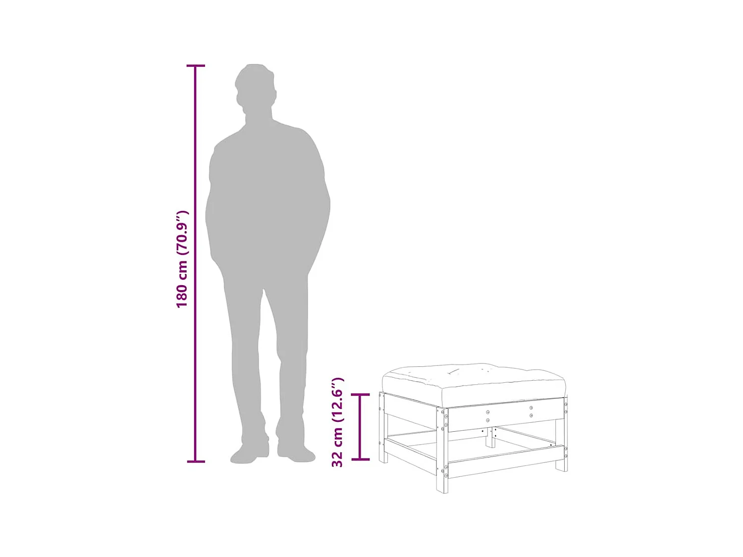 Ezra  Repose-pied de jardin avec coussin blanc bois de pin massif