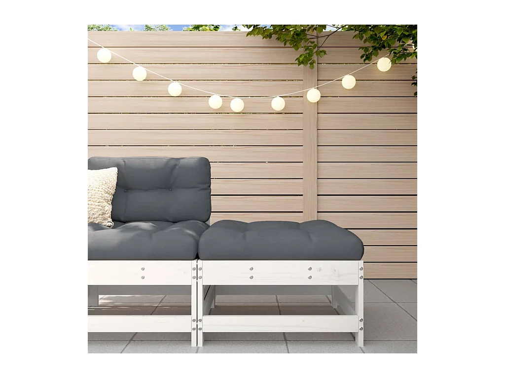 Ezra  Repose-pied de jardin avec coussin blanc bois de pin massif