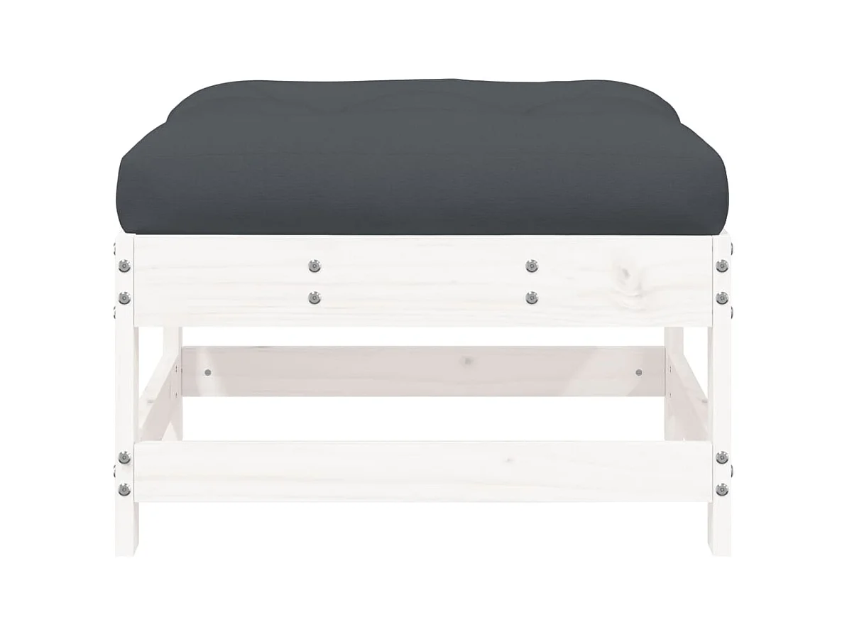 Ezra  Repose-pied de jardin avec coussin blanc bois de pin massif