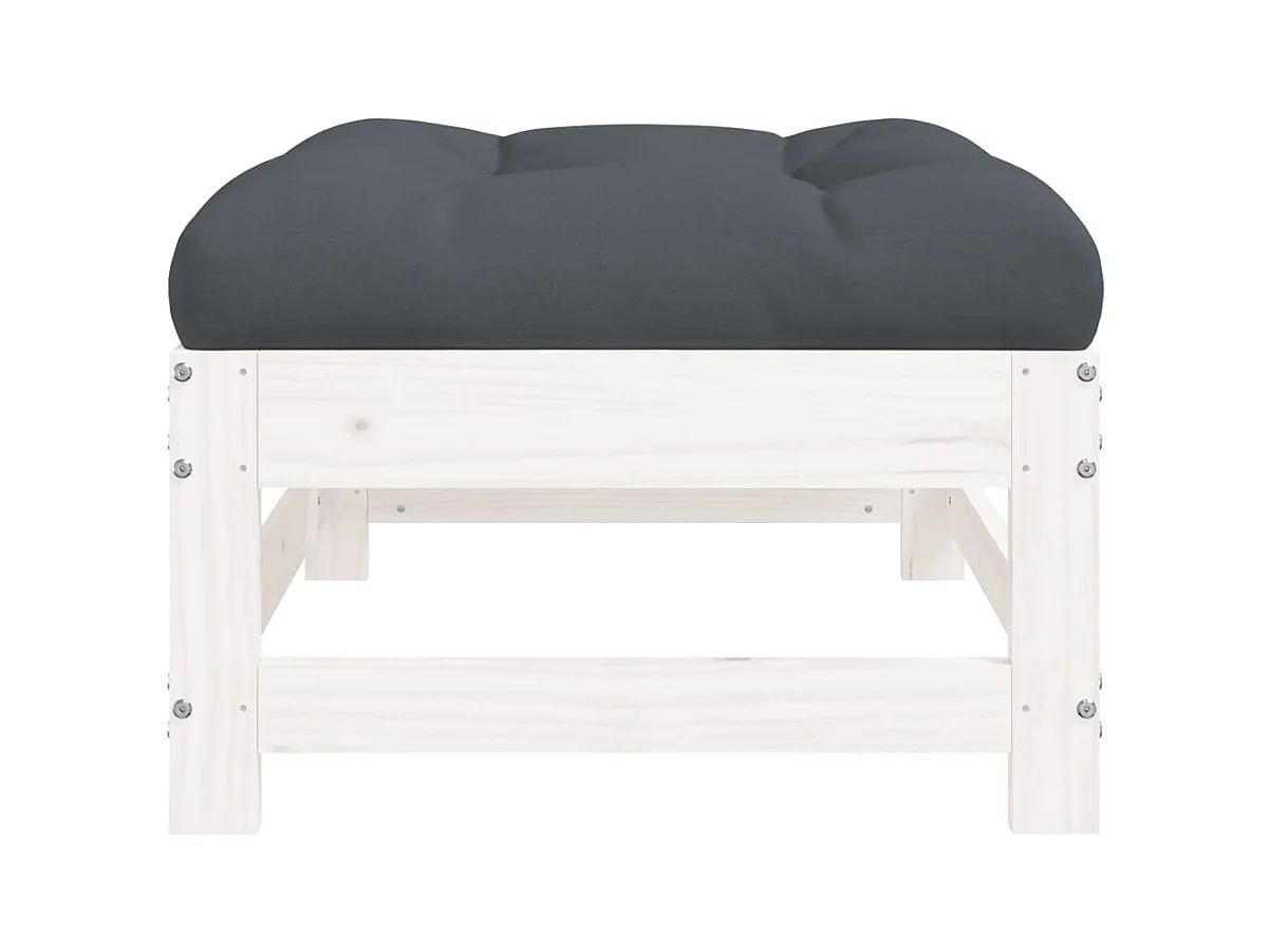 Ezra  Repose-pied de jardin avec coussin blanc bois de pin massif