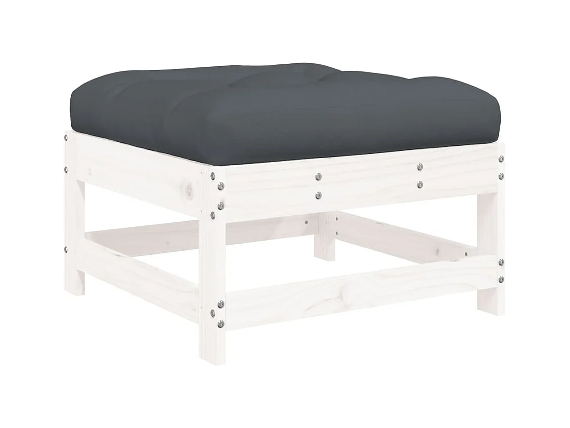 Ezra  Repose-pied de jardin avec coussin blanc bois de pin massif