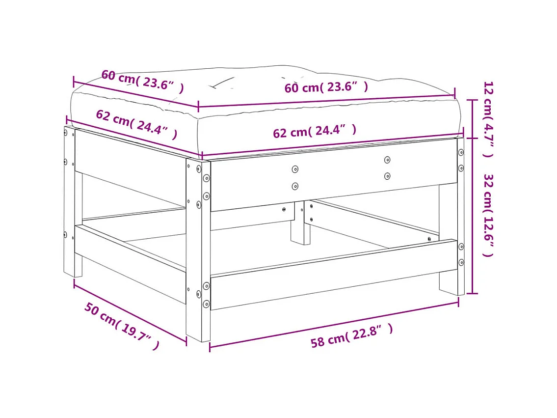 Ezra  Repose-pied de jardin avec coussin blanc bois de pin massif