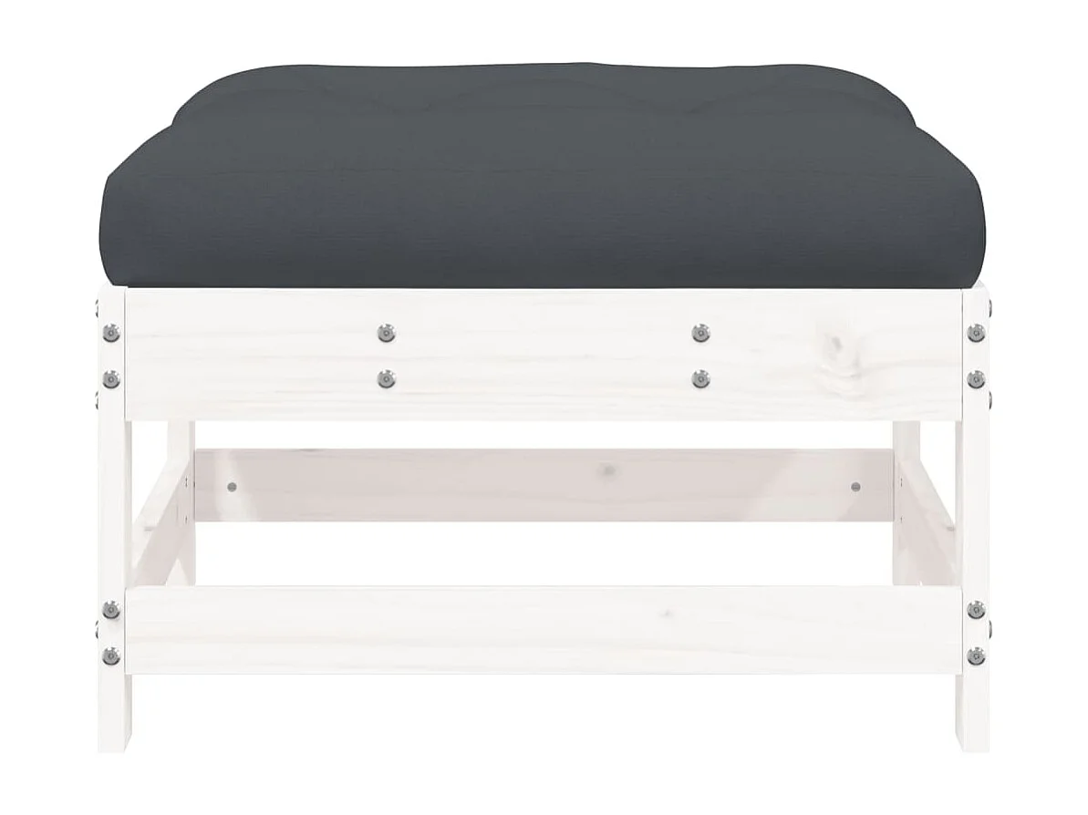 Ezra  Repose-pied de jardin avec coussin blanc bois de pin massif