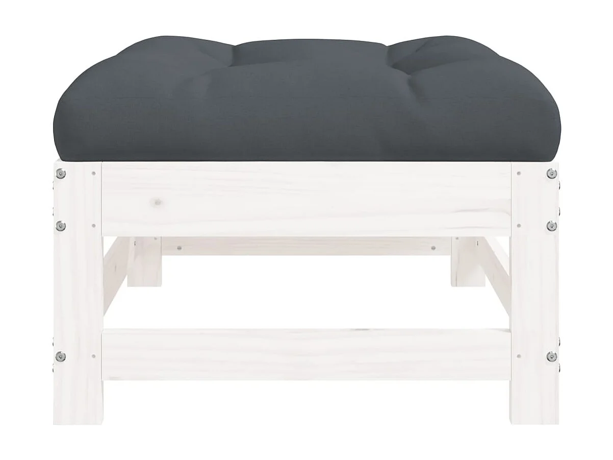 Ezra  Repose-pied de jardin avec coussin blanc bois de pin massif