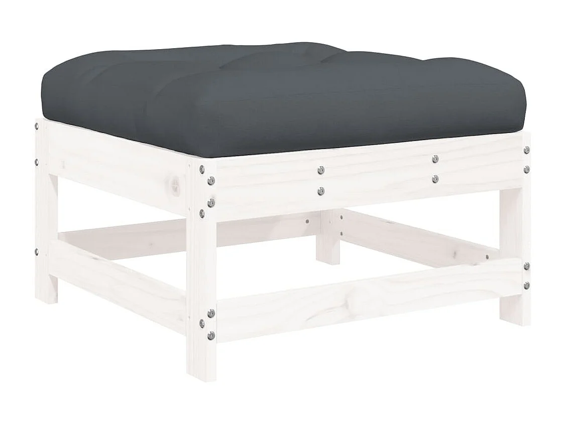 Ezra  Repose-pied de jardin avec coussin blanc bois de pin massif