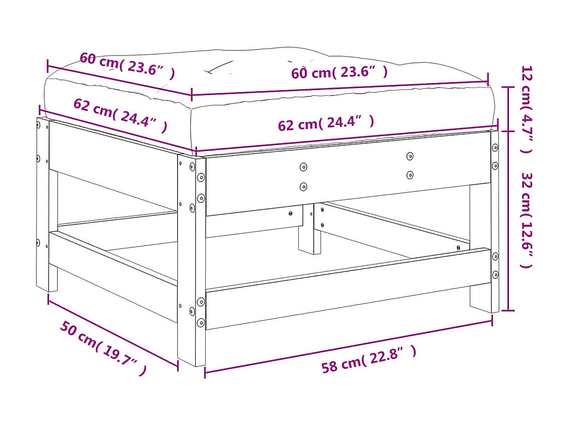 Ezra  Repose-pied de jardin avec coussin blanc bois de pin massif