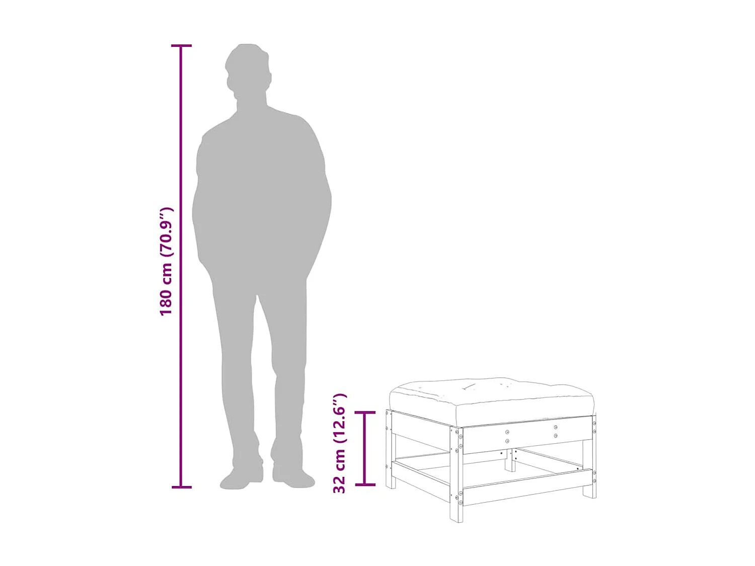 Ezra  Repose-pied de jardin avec coussin blanc bois de pin massif