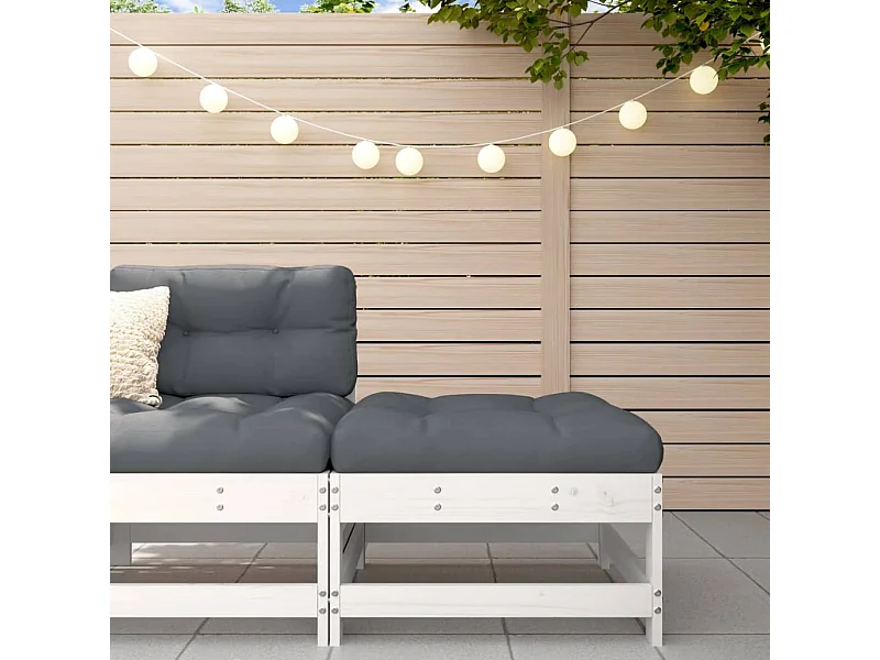 Ezra  Repose-pied de jardin avec coussin blanc bois de pin massif