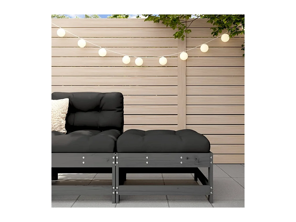 Ezra  Repose-pied de jardin avec coussin gris bois de pin massif