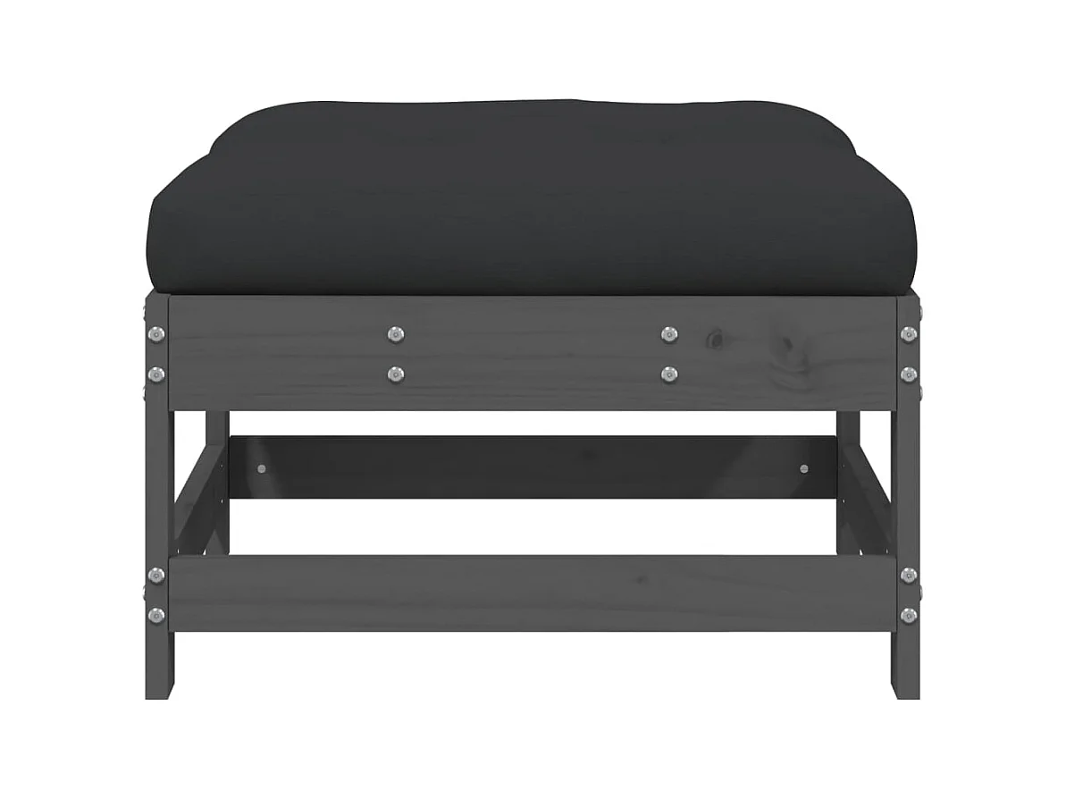 Ezra  Repose-pied de jardin avec coussin gris bois de pin massif