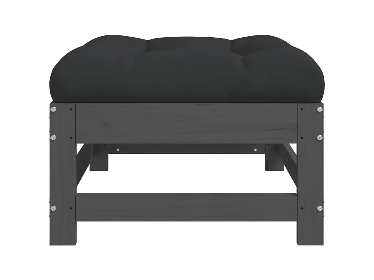 Ezra  Repose-pied de jardin avec coussin gris bois de pin massif