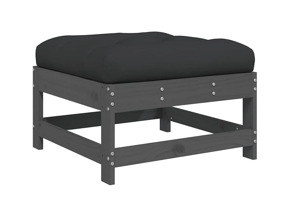 Ezra  Repose-pied de jardin avec coussin gris bois de pin massif