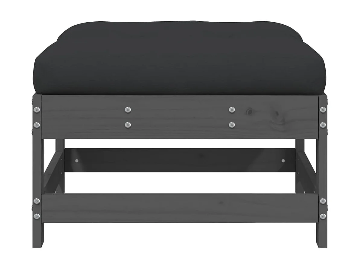 Ezra  Repose-pied de jardin avec coussin gris bois de pin massif