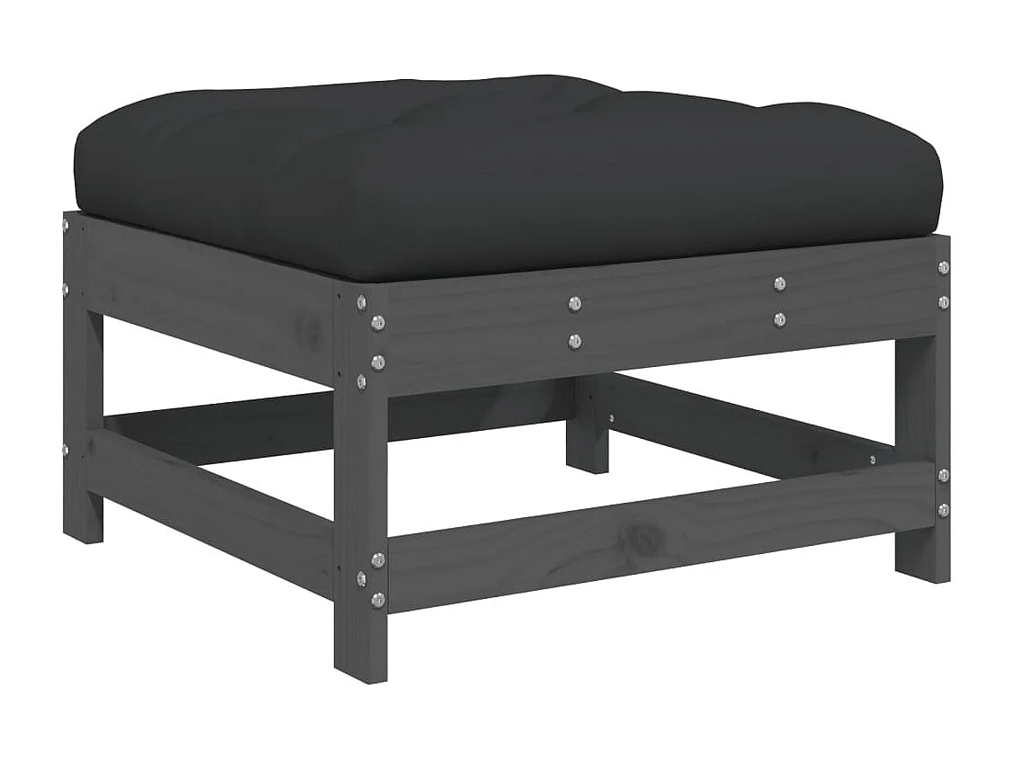 Ezra  Repose-pied de jardin avec coussin gris bois de pin massif