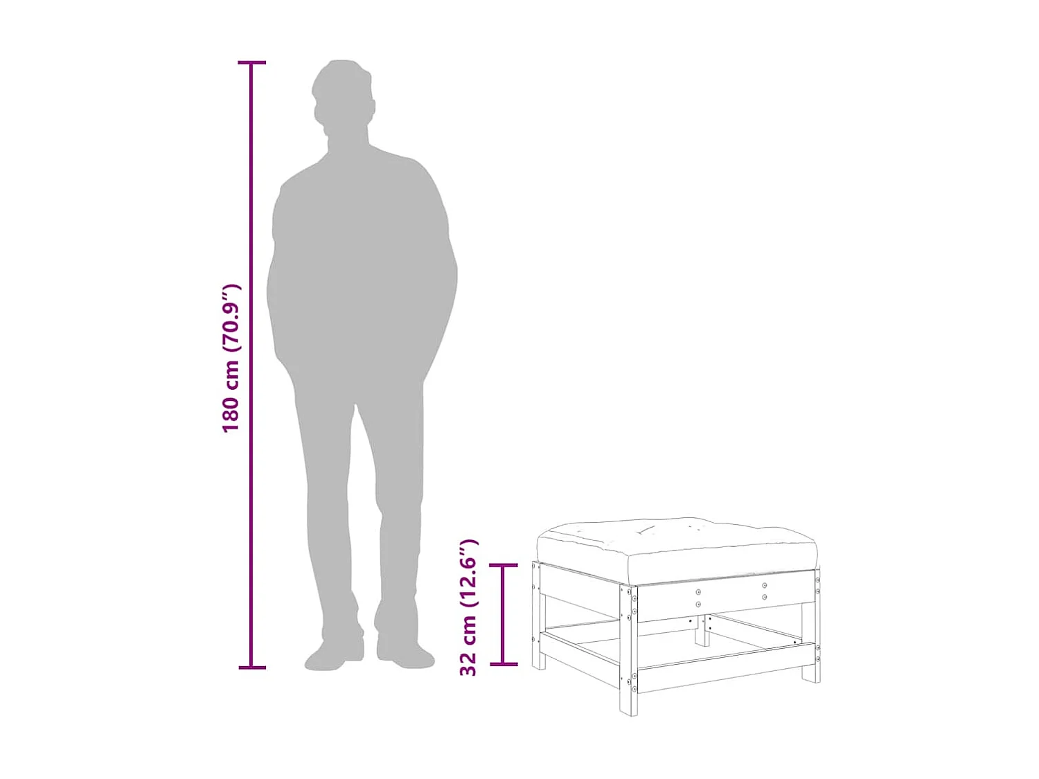 Ezra  Repose-pied de jardin avec coussin gris bois de pin massif