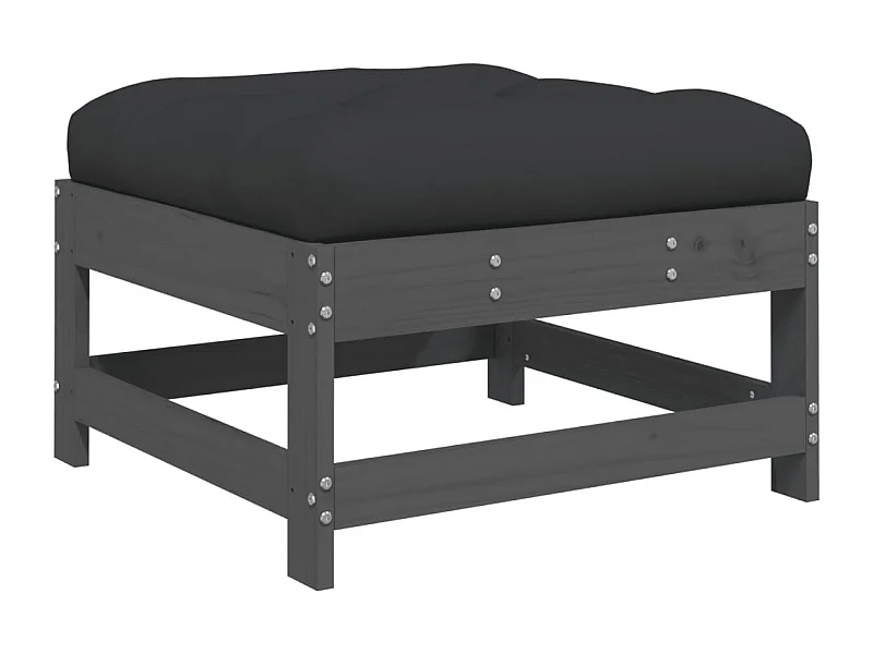 Ezra  Repose-pied de jardin avec coussin gris bois de pin massif