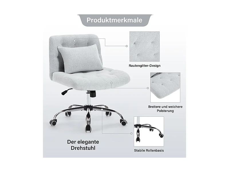 Sedia da ufficio girevole - con cuscino lombare e 5 ruote - carico 160 kg - altezza regolabile - Grigio