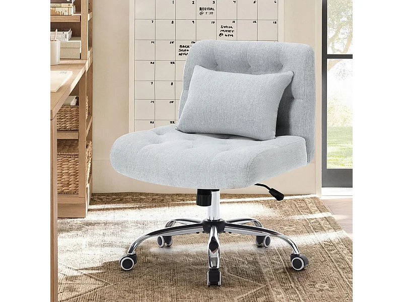 Chaise de bureau pivotant - avec coussin lombaire et 5 roulettes - charge 160 kg - hauteur réglable - Gris