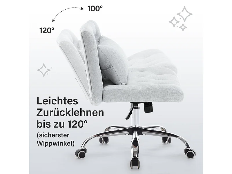 Chaise de bureau pivotant - avec coussin lombaire et 5 roulettes - charge 160 kg - hauteur réglable - Gris