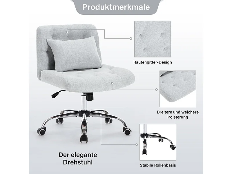 Chaise de bureau pivotant - avec coussin lombaire et 5 roulettes - charge 160 kg - hauteur réglable - Gris