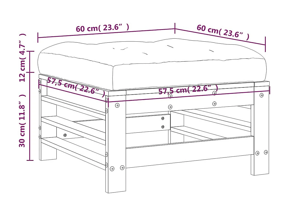 Livan  Tuinvoetenbank met kussen massief grenenhout wit