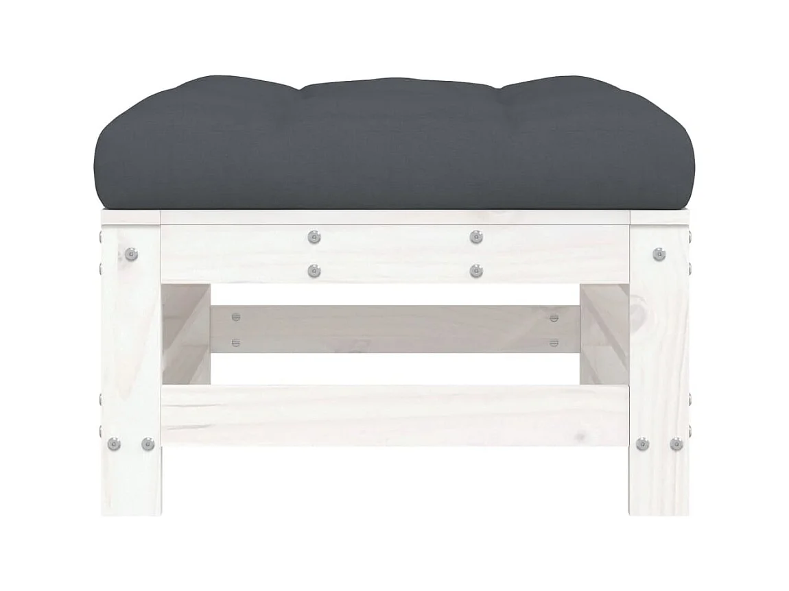 Livan  Repose-pied de jardin avec coussin blanc bois de pin massif