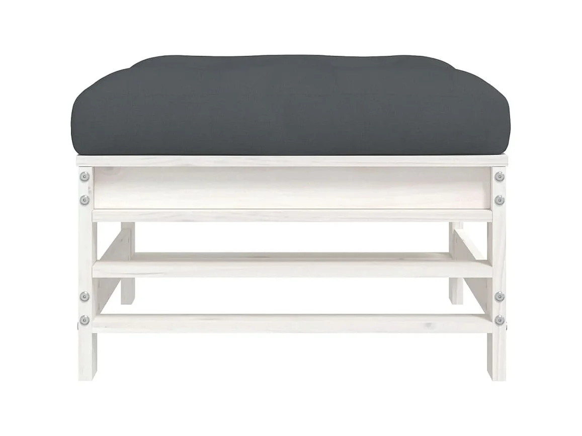 Livan  Repose-pied de jardin avec coussin blanc bois de pin massif