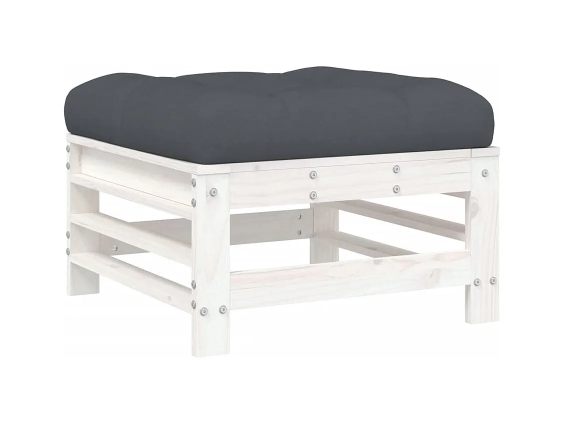 Livan  Repose-pied de jardin avec coussin blanc bois de pin massif