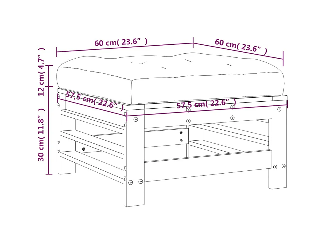 Livan  Repose-pied de jardin avec coussin blanc bois de pin massif