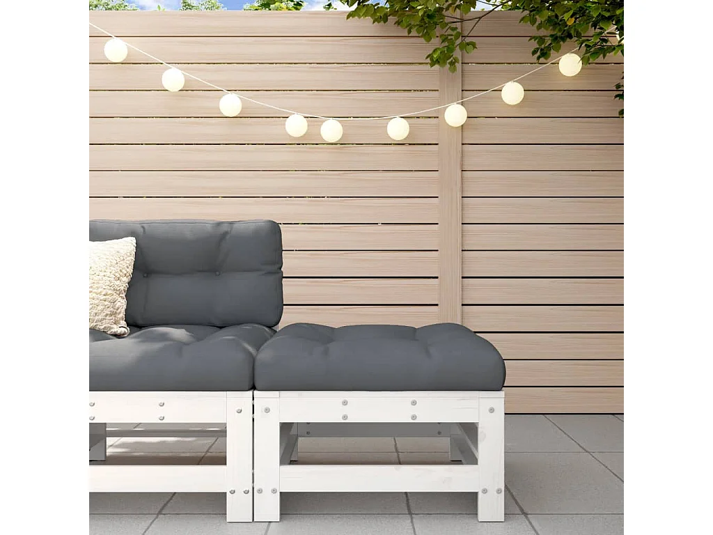 Livan  Repose-pied de jardin avec coussin blanc bois de pin massif