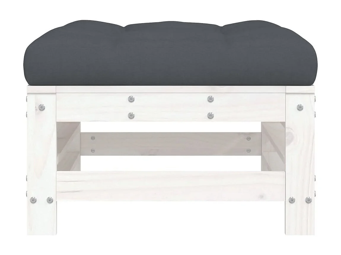 Livan  Repose-pied de jardin avec coussin blanc bois de pin massif