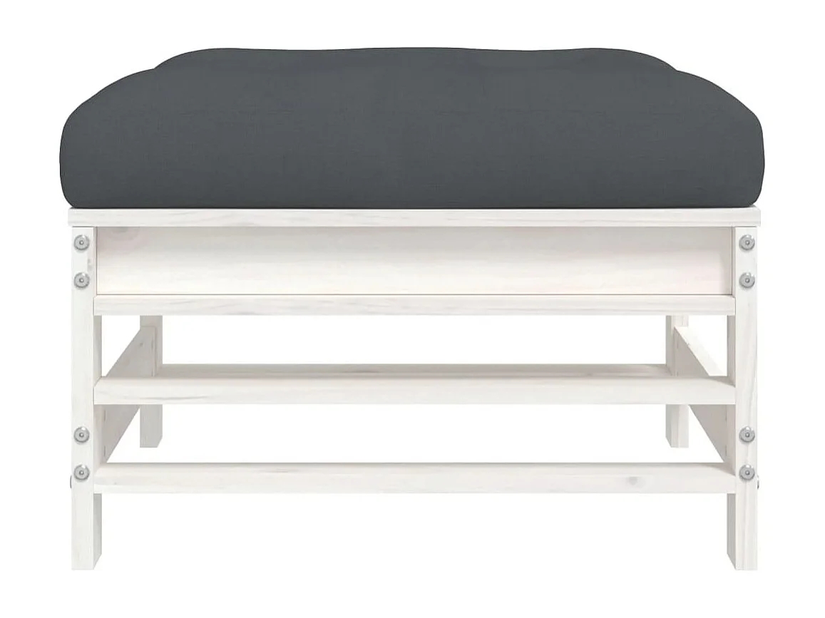 Livan  Repose-pied de jardin avec coussin blanc bois de pin massif