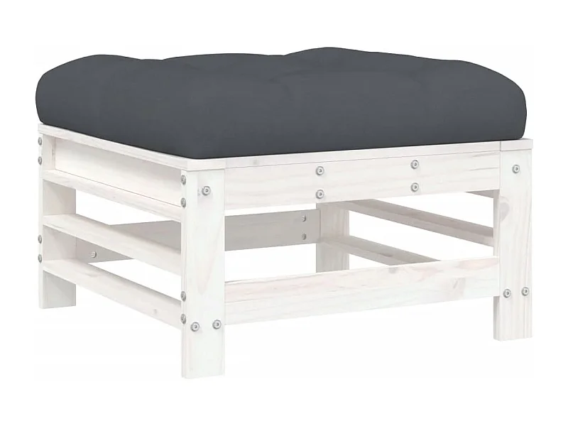 Livan  Repose-pied de jardin avec coussin blanc bois de pin massif