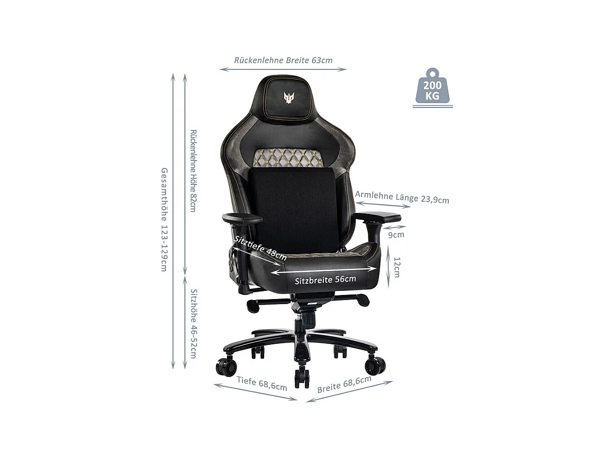 Silla de oficina en terciopelo - Reposabrazos ajustables - con soporte lumbar - ergonómica - Carga 200 kg