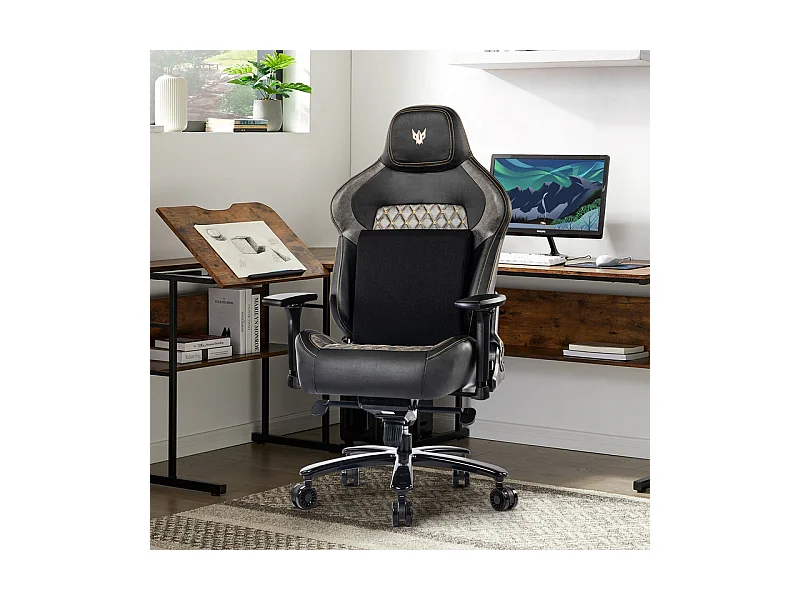 Silla de oficina en terciopelo - Reposabrazos ajustables - con soporte lumbar - ergonómica - Carga 200 kg
