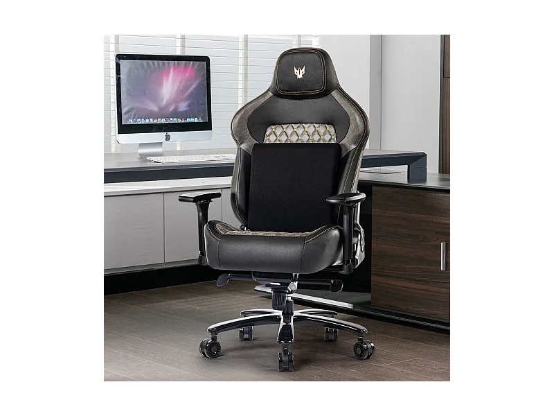 Silla de oficina en terciopelo - Reposabrazos ajustables - con soporte lumbar - ergonómica - Carga 200 kg