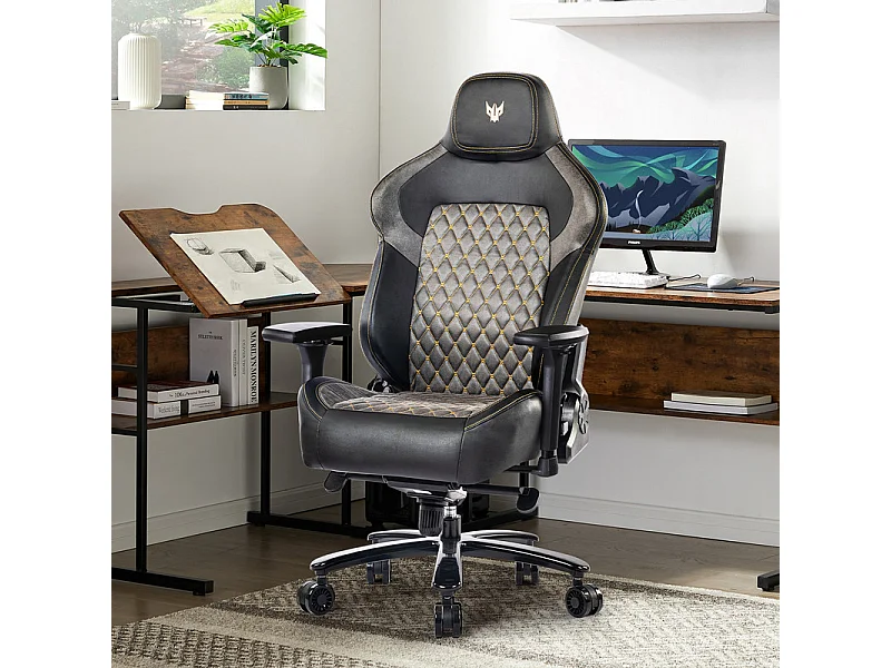 Chaise de bureau en velours - Accoudoirs réglables - avec support lombaire - ergonomique - Charge 200 kg
