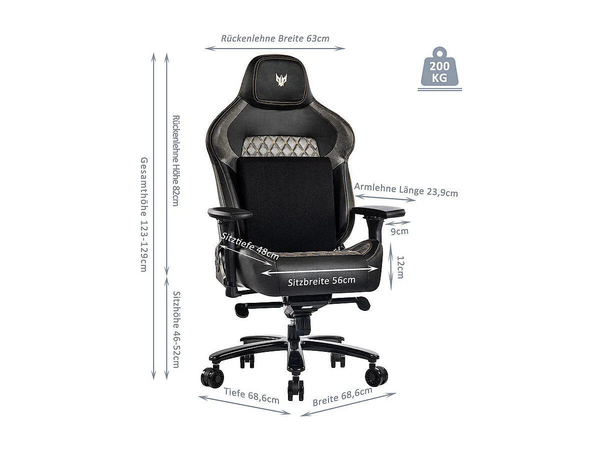 Chaise de bureau en velours - Accoudoirs réglables - avec support lombaire - ergonomique - Charge 200 kg